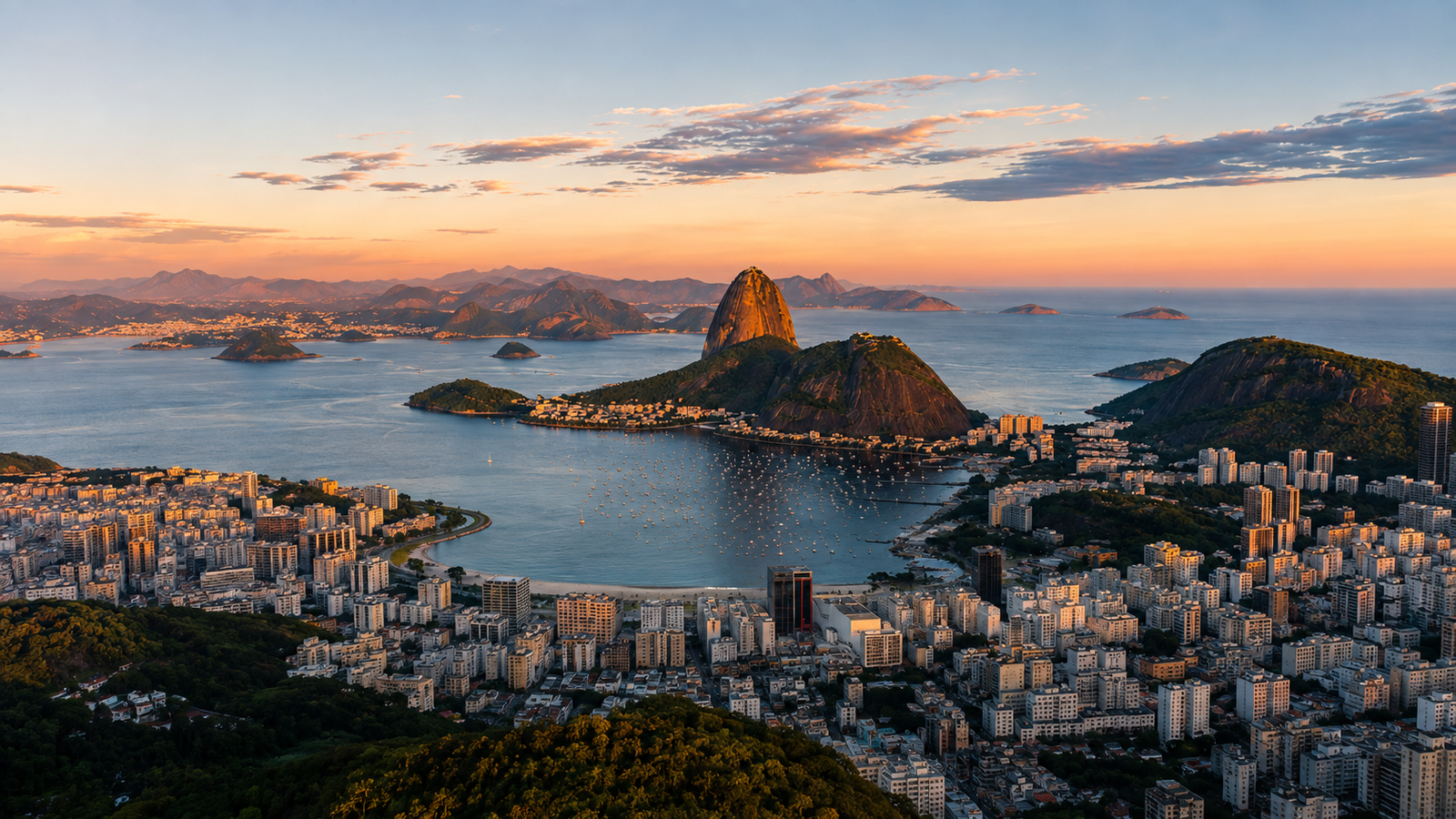 Vista panorâmica de uma hospedagem de temporada à beira-mar no Rio de Janeiro